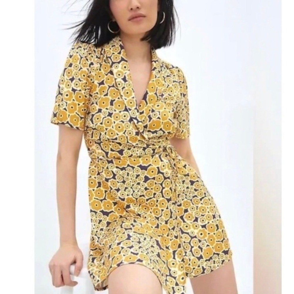 Corey Lynn Calter Anthropologie Yellow Purple Floral Mini Dress Boho Indie Small